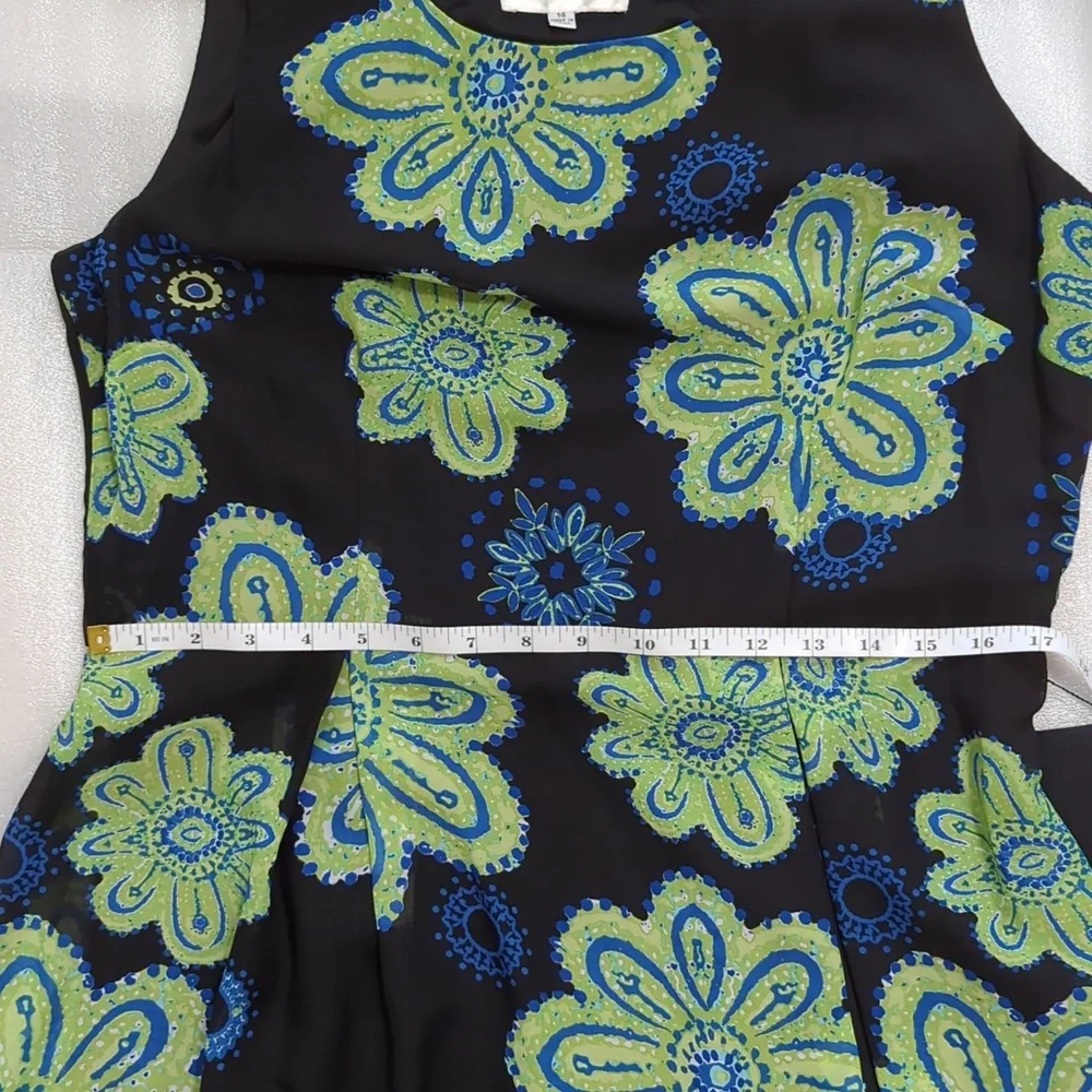 NWOT Studio I Women's 2 Piece Black Floral Chiffon Dress With Blue Jacket Size14 - Picture 6 of 9